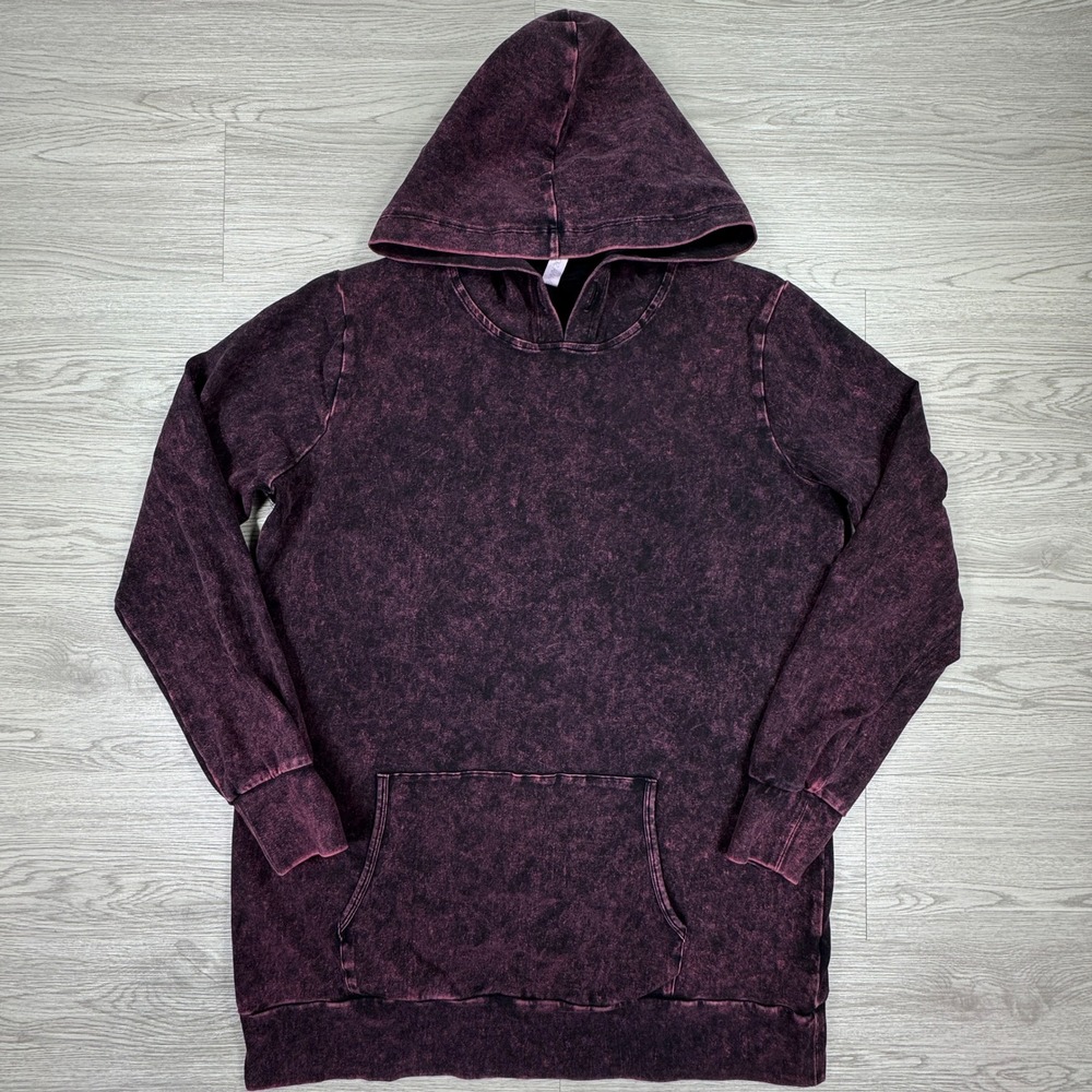 Zenana Women's Hoodie Mineral Wash Acid Wash Purple Medium Longline Pullover